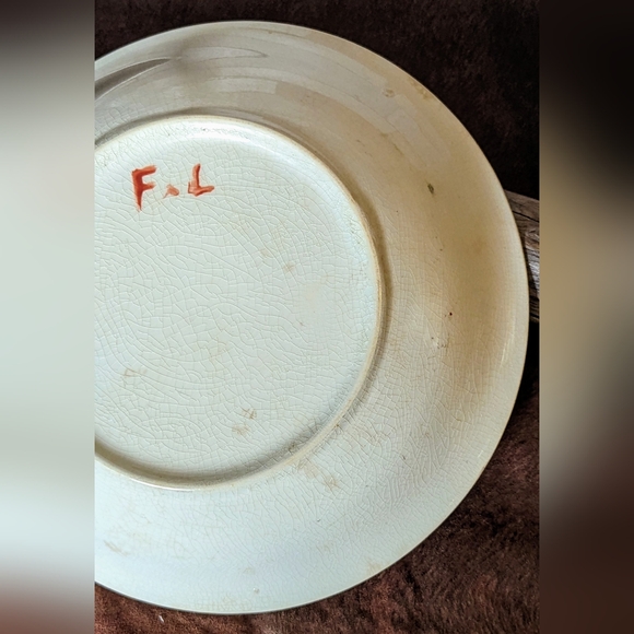 Antique Porcelain Bowl With Orange Poppies & Green Border - Picture 14 of 15